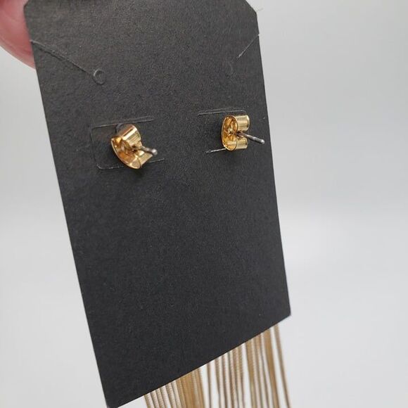 Gold Tone Black Diamond Shape Tassel Earrings Boho Statement Jewelry 4" Dangle - Picture 3 of 4